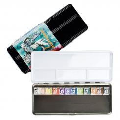 12er Set Renesans Aquarellfarbe Godet 1/2 Napf Metalletui 