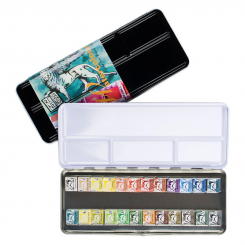 24er Set Renesans Aquarellfarbe Godet 1/2 Napf Metalletui 