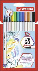 Premium-Filzstift mit Pinselspitze für variable Strichstärken - STABILO Pen 68 brush - 12er Pack - mit 12 verschiedenen Farben 