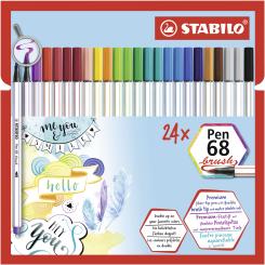 Premium-Filzstift mit Pinselspitze für variable Strichstärken - STABILO Pen 68 brush - 24er Pack - mit 19 verschiedenen Farben 