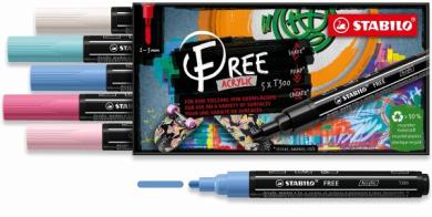 Acrylmarker - STABILO FREE Acrylic - T300 Rundspitze 2-3mm - Candy - 5er Pack - mit 5 verschiedenen Farben 
