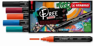Acrylmarker - STABILO FREE Acrylic - T300 Rundspitze 2-3mm - Urban - 5er Pack - mit 5 verschiedenen Farben 