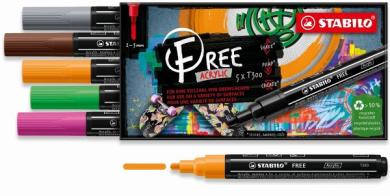 Acrylmarker - STABILO FREE Acrylic - T300 Rundspitze 2-3mm - Vintage - 5er Pack - mit 5 verschiedenen Farben 
