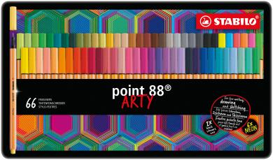 Fineliner - STABILO point 88 - ARTY - 66er Metalletui - mit 65 verschiedenen Farben 