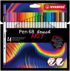 Premium-Filzstift mit Pinselspitze für variable Strichstärken - STABILO Pen 68 brush - ARTY - 24er Pack - mit 24 verschiedenen Farben 