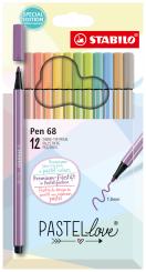 Premium-Filzstift - STABILO Pen 68 - Pastellove Set - 12er Pack - mit 12 verschiedenen Farben 