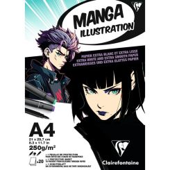 Manga Illustration, Block A4 geleimt, 20 Blatt 250g, extraweiß 