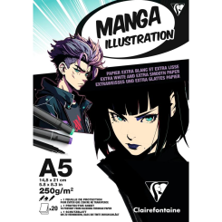 Manga Illustration, Block A5 geleimt, 20 Blatt 250g, extraweiß 