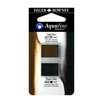 Aquafine Aquarellfarbe 2 Halb-Näpfe 251 Sepia (Imit) / 065 Payne`s Grau 