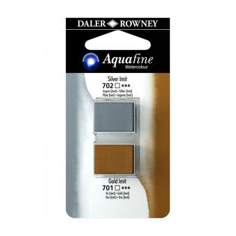 Aquafine Aquarellfarbe 2 Halb-Näpfe 702 Silber (Imit) / 701 Gold (Imit) 