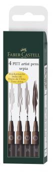 Faber Castell Tuschestift PITT artist pen sepia 4er Etui (S, F, M, B) 
