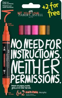 Faber-Castell Multimark Acrylic Acrylmarker, Flame-Colours 6+2er Set 