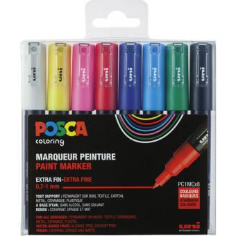 Posca Marker 8er Etui  Grundfarben PC-1MC 0,7 - 1mm Extra Fine 