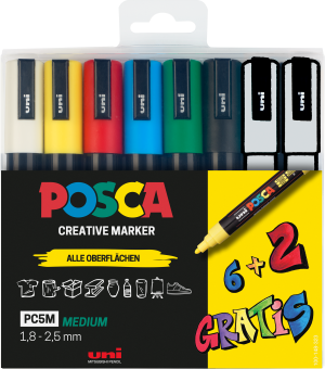 Marker UNI POSCA PC-5M 6+2 Set, sortiert 