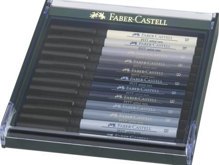 Faber Castell Tuschestift PITT artist pen B 12er Set Grey - Grautöne 