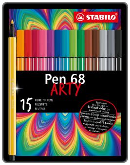 Premium-Filzstift - STABILO Pen 68 - ARTY - 15er Metalletui - mit 15 verschiedenen Farben 