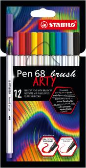 Premium-Filzstift mit Pinselspitze für variable Strichstärken - STABILO Pen 68 brush - ARTY - 12er Pack - mit 12 verschiedenen Farben 