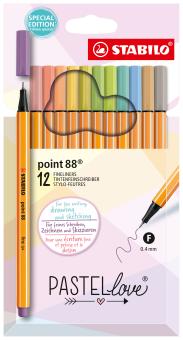 Fineliner - STABILO point 88 - Pastellove Set - 12er Pack - mit 12 verschiedenen Farben 