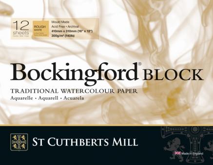 Bockingford Block, 12 Blatt, rundum geleimt, rauh, 300 g/m2, 