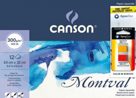 Aktion: CANSON MONTVAL Block, 24 x 32cm 12 Blatt, einseitig geleimt, Fein, 300 g/m2 