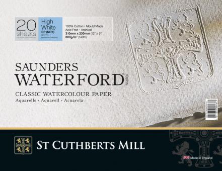 Saunders Waterford Block, 20 Blatt, rundum geleimt, 31 x 23 cm extra weiß, fein