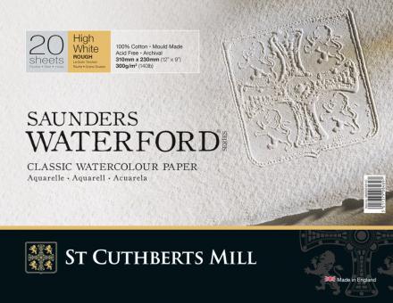 Saunders Waterford Block, 20 Blatt, rundum geleimt, 31 x 23 cm extra weiß, rau,