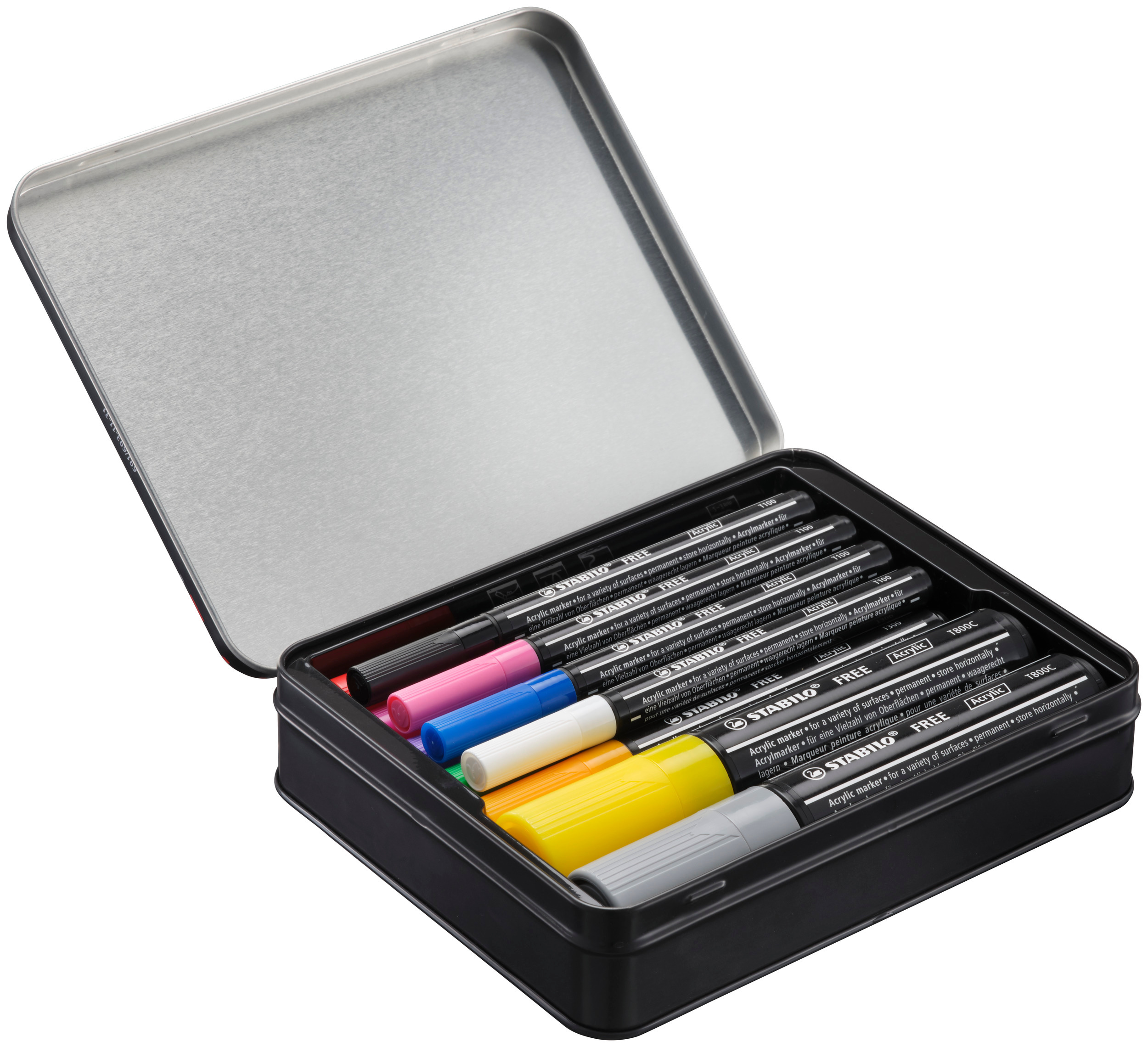 Acrylic Marker STABILO Free Acrylic T800 4-10mm Chisel Tip 10 Colours  Available Multi-surface Cardboard, Canvas, Stone, Leather 