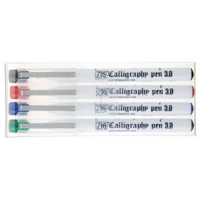 Kuretake ZIG CALLIGRAPHY PEN Oblique Tip 4 colours set 3mm